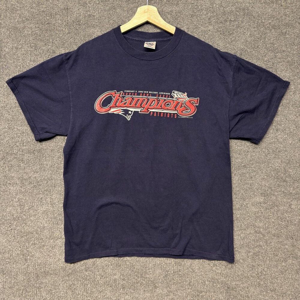 Vintage New England Patriots Champions T Shirt Mens L SB XXXVI Delta Pro 2002
